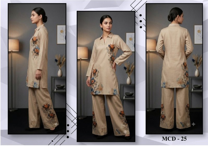 Modern Co Ord Set Vol 5 By Jisha Dull Satin Printed Co Ord Set